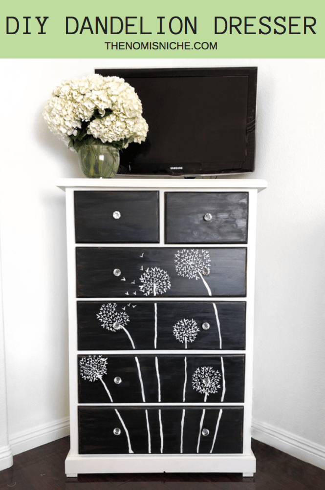 diy, dresser, furniture, chest, chest of drawers, drawers, unfinished wood, raw wood, dandelion, flowers, easy diy, home diy, home project, Las Vegas, blogger, lifestyle blogger, the nomis niche, Lindsey Simon, Lindsey Simon Gurk, 