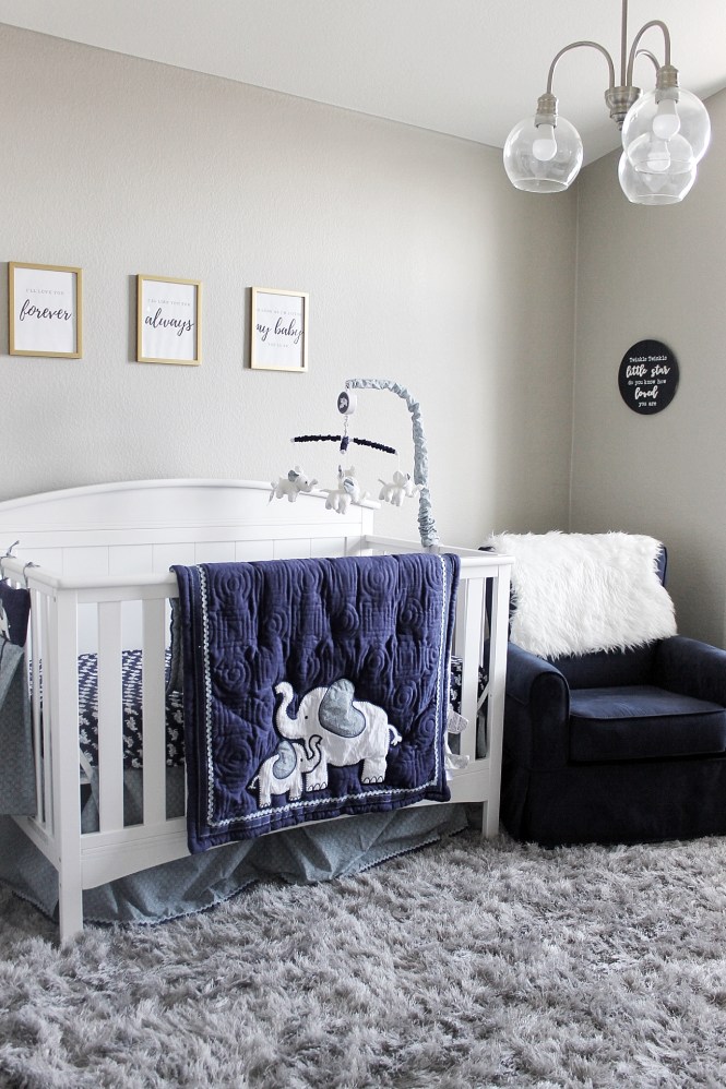 Nursery, reveal, elephant, nursery design, nursery decor, gray, blue, navy, white, baby room, ideas, nursery ideas, Lindsey Simon, The Nomis Niche, Las Vegas blogger, lifestyle, mom blogger, 